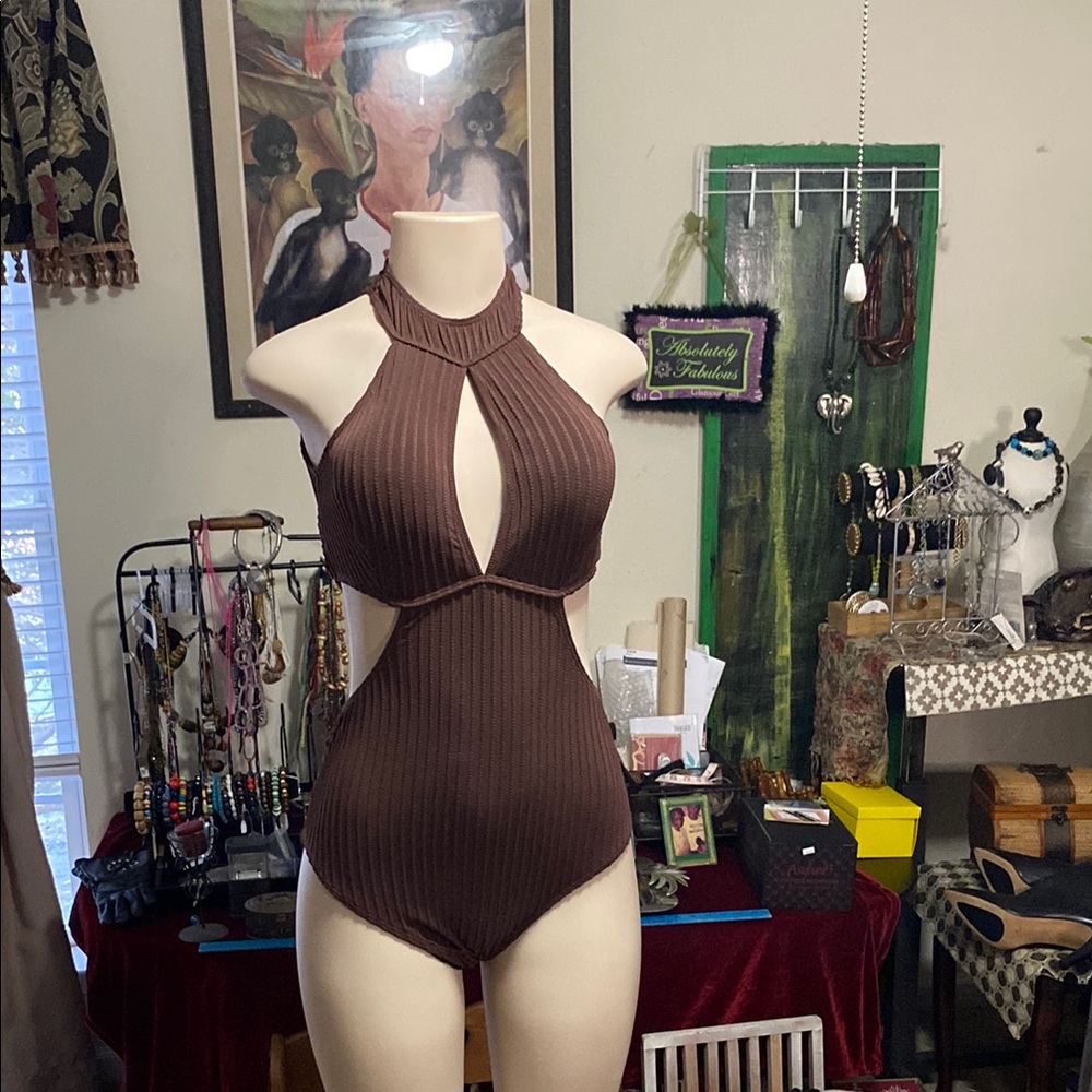 Cupshe Brown Ribbed One Piece Swimsuit